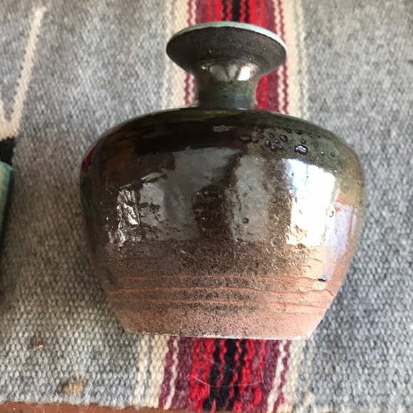 Vintage Glazed Redware Vase - Picture 2 of 9